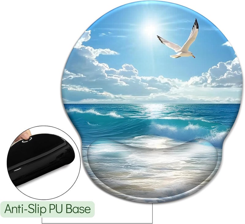 LIMKRIAN Beach Ocean Wave Mouse Pad with Wrist Rest, Ergonomic Mouse Pad Wrist Support with Non-Slip Pain Relief PU Base, Funny Computer Mousepad, Cute Office Supplies Home Desk Accessories Decor - Image 5